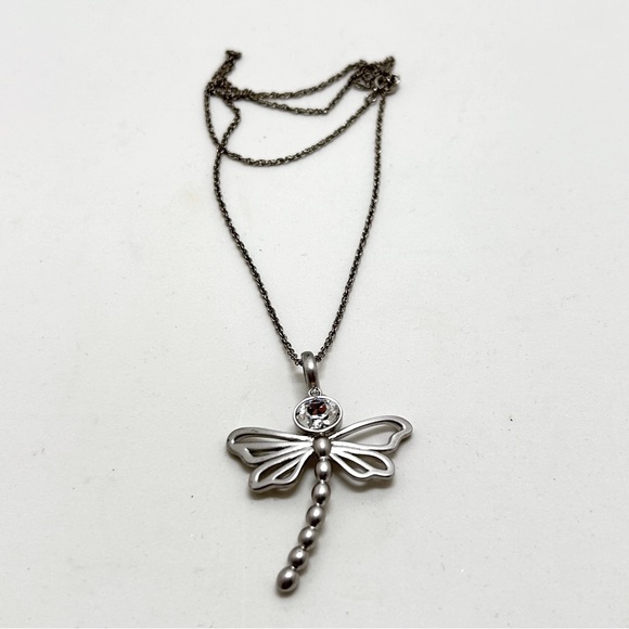 Brushed Silver And Crystal Dragonfly Necklace, Unknown Hallmark - Picture 6 of 7